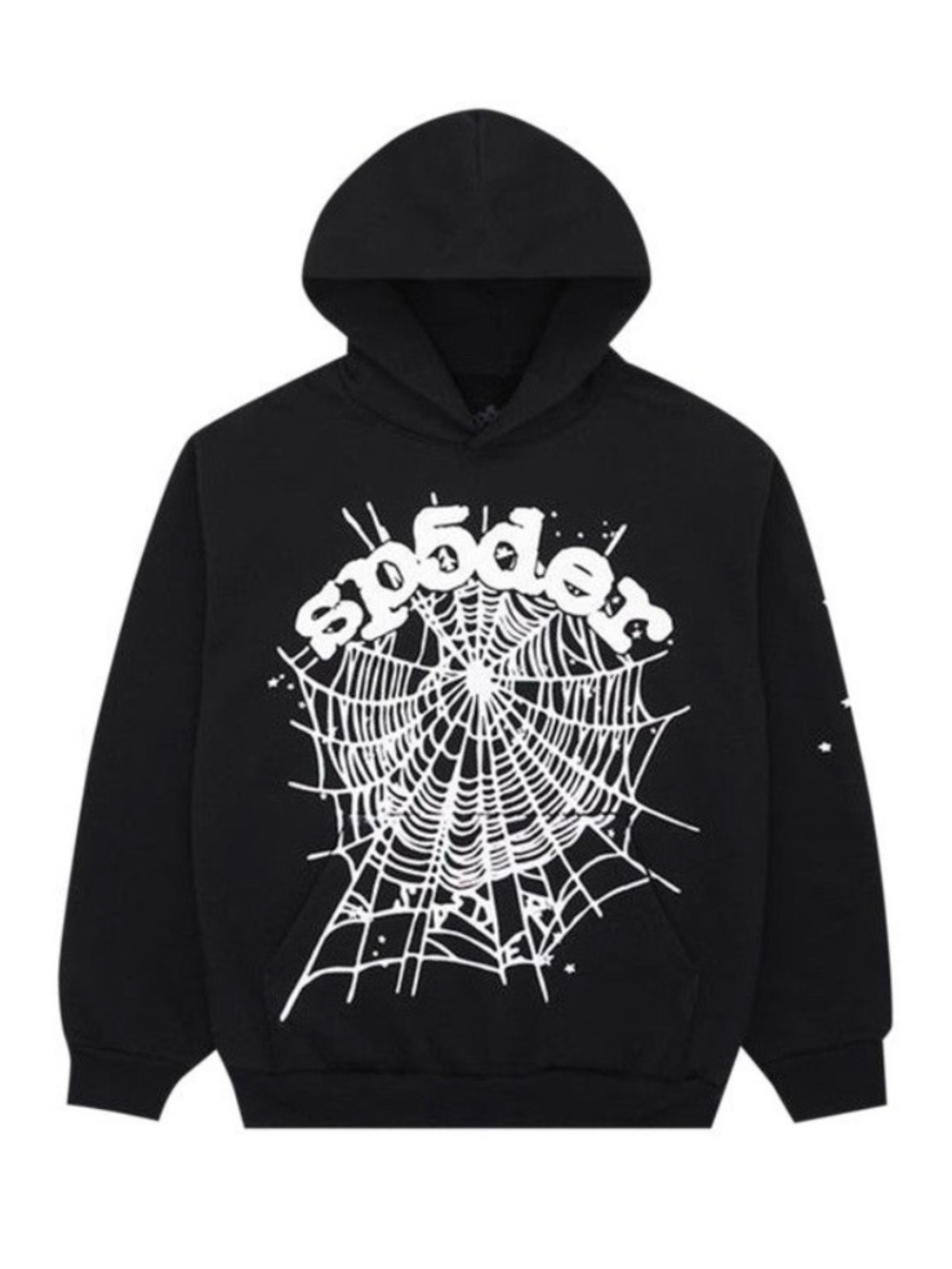 Black Crewneck Hoodie with White Spider Web Graphic